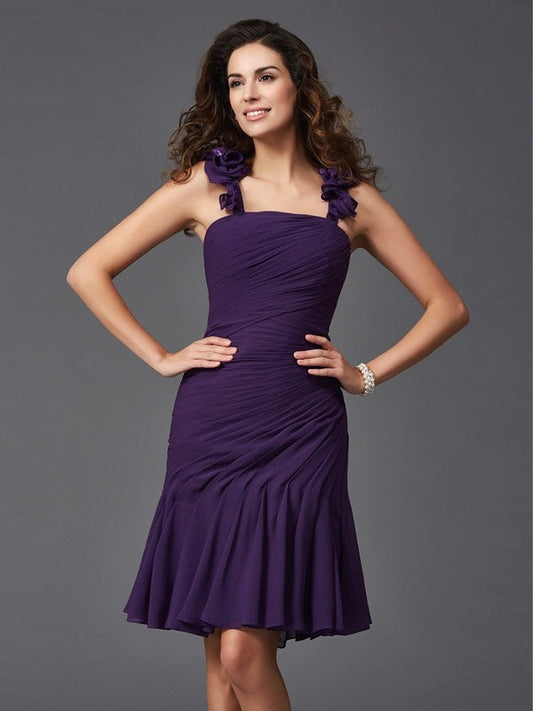 Sheath/Column Homecoming Dresses Stephanie Straps Ruched Sleeveless Short Chiffon Cocktail Dresses