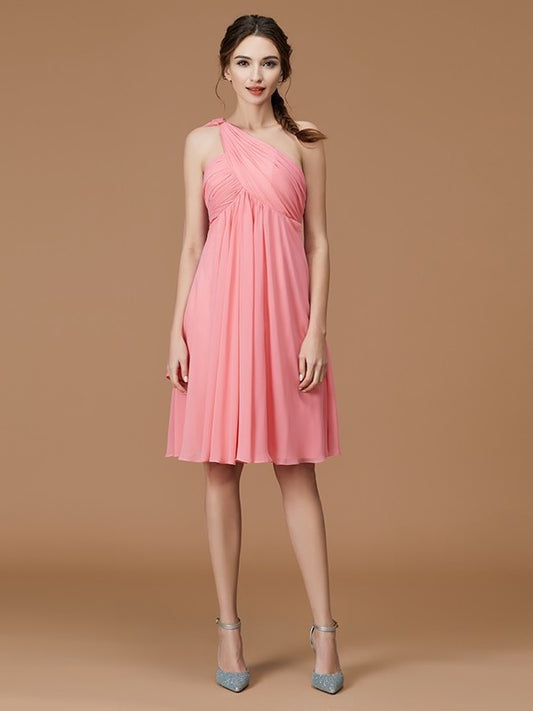 Sleeveless Ruched One-Shoulder Short/Mini A-Line/Princess Chiffon Bridesmaid Dresses