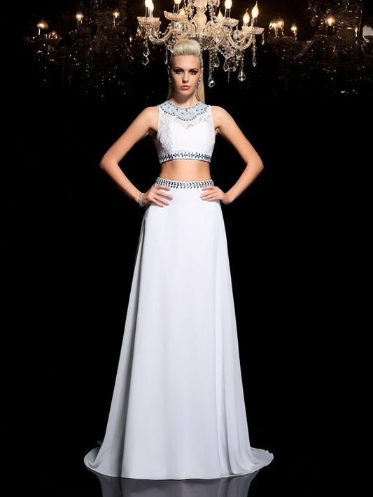 Beading Sleeveless Long Chiffon Jewel A-Line/Princess Two Piece Dresses