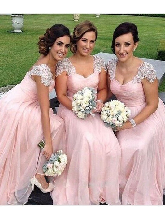 A-Line/Princess Floor-Length Sweetheart Sleeveless Beading Chiffon Bridesmaid Dresses