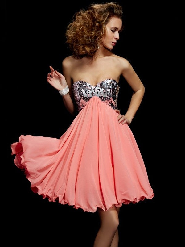 Sweetheart Sleeveless Beading Short A-Line/Princess Chiffon Homecoming Dresses