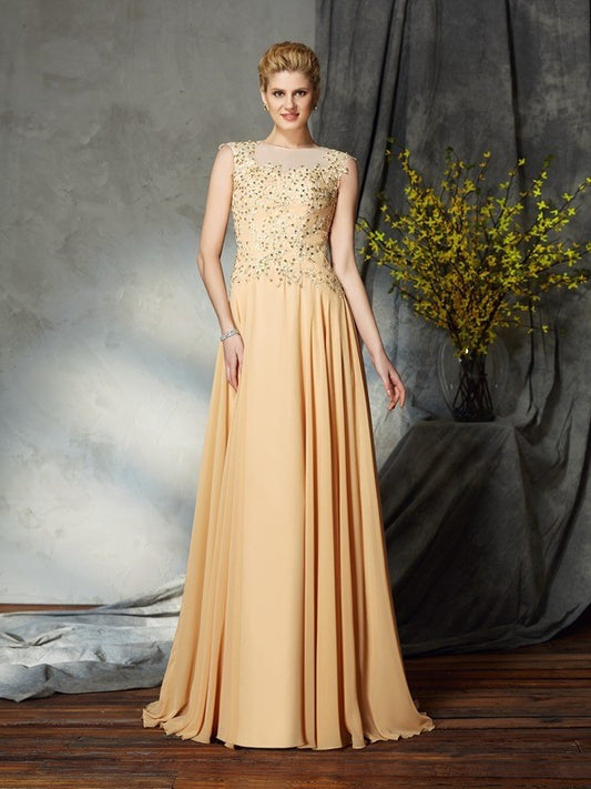 Long Applique Scoop Mother of Chiffon A-Line/Princess Sleeveless the Bride Dresses