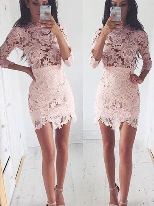 1/2 Sleeves Scoop A-Line/Princess Lace Short/Mini Dresses