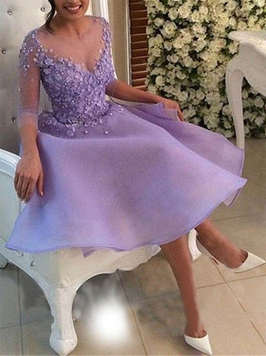 V-neck Short Organza Applique A-Line Cut With Lilac Homecoming Dresses