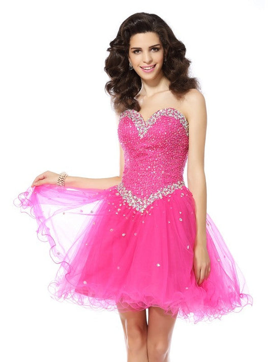 A-Line/Princess Sweetheart Beading Homecoming Dresses Ariella Sleeveless Short Satin Cocktail Dresses