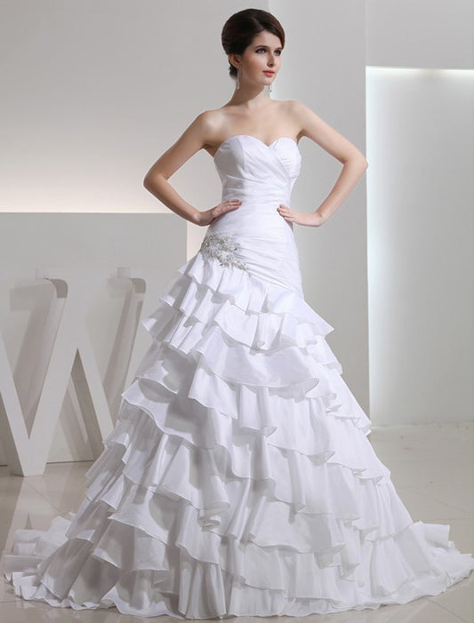 Sleeveless Sweetheart Beading A-Line/Princess Long Taffeta Wedding Dresses