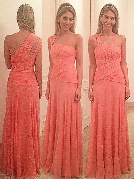 Floor-Length One-Shoulder Sleeveless Sheath/Column Chiffon Bridesmaid Dresses