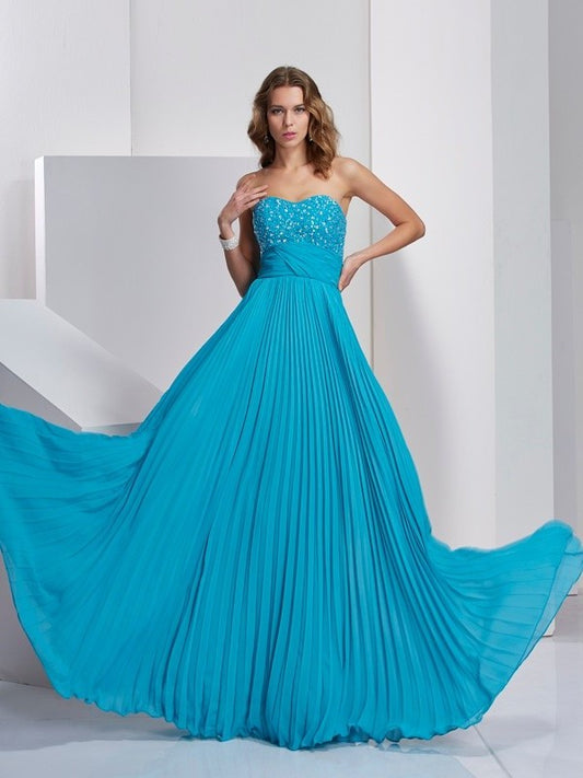 Sleeveless Long Sweetheart A-Line/Princess Beading Chiffon Dresses