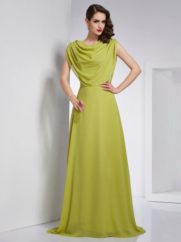 Pleats High A-Line/Princess Neck Sleeveless Long Chiffon Dresses