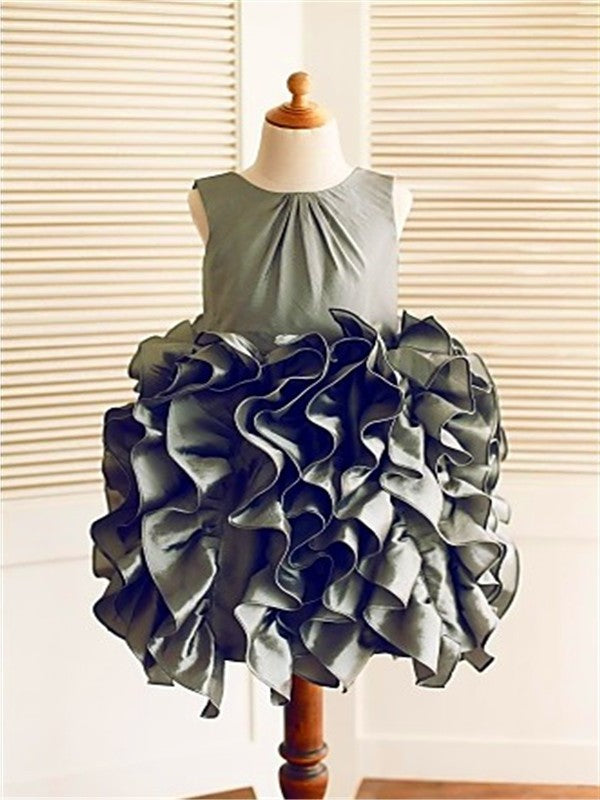 Sleeveless Tea-Length Straps Ruffles Ball Tulle Gown Flower Girl Dresses