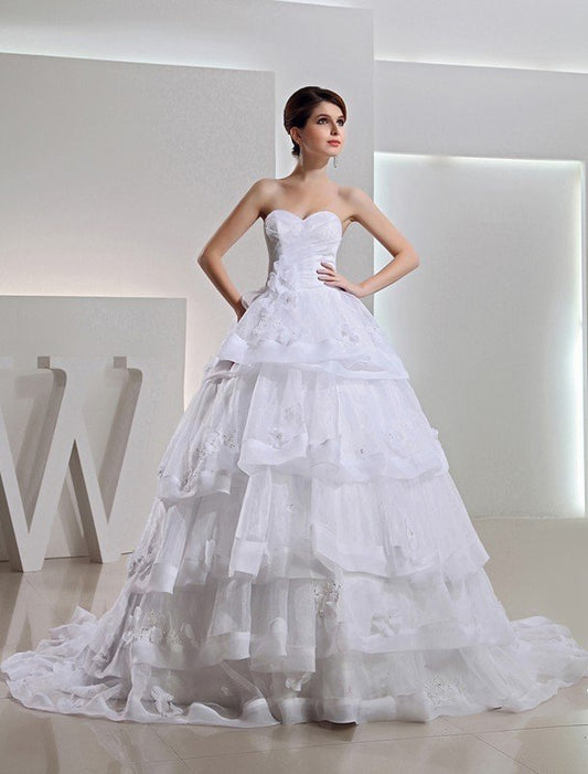 Beading Sweetheart Ball Organza Long Gown Applique Wedding Dresses