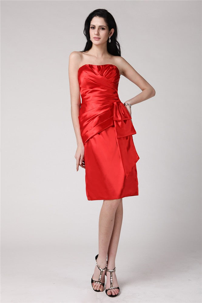 Homecoming Dresses Sheath/Column Strapless Sleeveless Pleats Short Elastic Woven Satin Sydney Cocktail Dresses