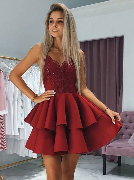 A-Line/Princess Ruffles Sleeveless Satin Spaghetti Straps Short/Mini Homecoming Dresses