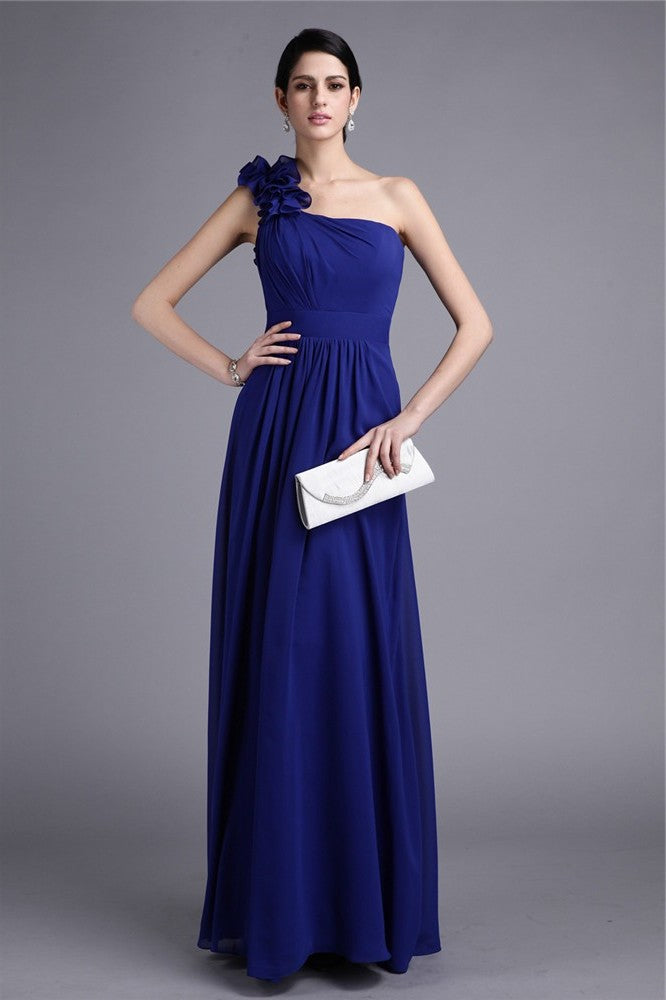 Sheath/Column Pleats Long One-Shoulder Sleeveless Chiffon Bridesmaid Dresses