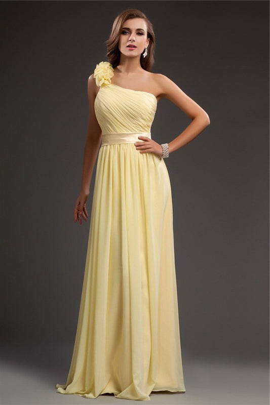 Shoulder Ruffles One Long Sheath/Column Sleeveless Chiffon Dresses