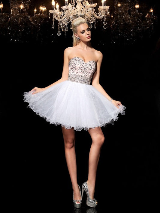 A-Line/Princess Homecoming Dresses Sweetheart Beading Caitlin Sleeveless Short Net Cocktail Dresses