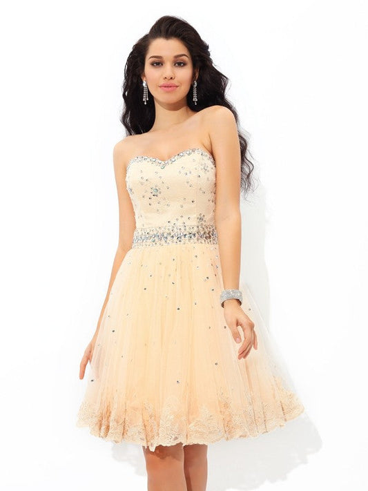 A-Line/Princess Sweetheart Beading Sleeveless Short Dresses Satin Kiera Homecoming Dresses Cocktail