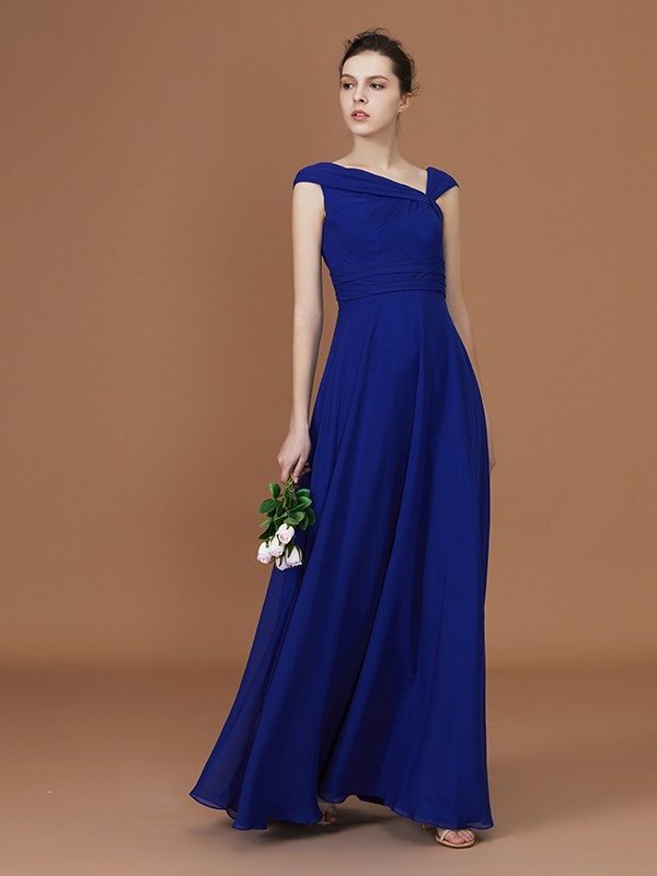 V-neck Sleeveless Floor-Length Chiffon A-Line/Princess Ruffles Bridesmaid Dresses