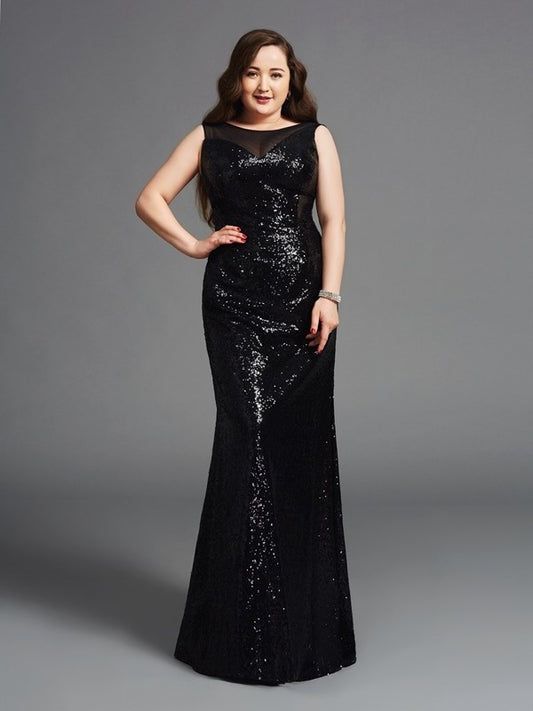 Sheath/Column Sleeveless Long Scoop Sequins Plus Size Dresses