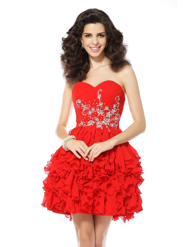 A-Line/Princess Sweetheart Homecoming Dresses Beading Sleeveless Short Chiffon Aisha Cocktail Dresses