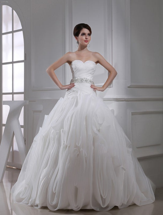 Gown Sleeveless Ball Beading Sweetheart Organza Wedding Dresses