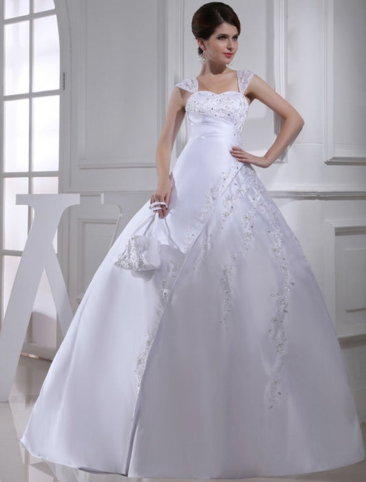 Beading Gown Ball Sleeveless Straps Long Satin Wedding Dresses