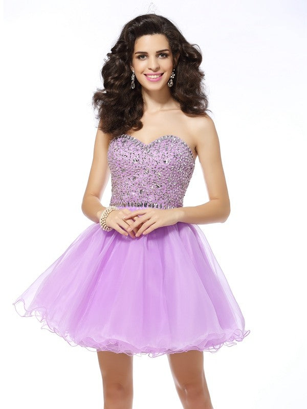 A-Line/Princess Sweetheart Ruffles Sleeveless Homecoming Dresses Adelyn Short Organza Cocktail Dresses