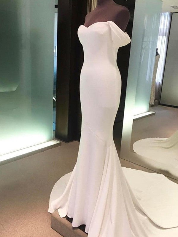 Short Train Court Off-the-Shoulder Sheath/Column Sleeves Spandex Wedding Dresses