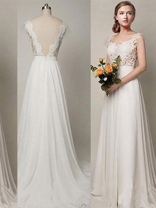 Chiffon A-Line/Princess Scoop Sweep/Brush Sleeveless Train Wedding Dresses