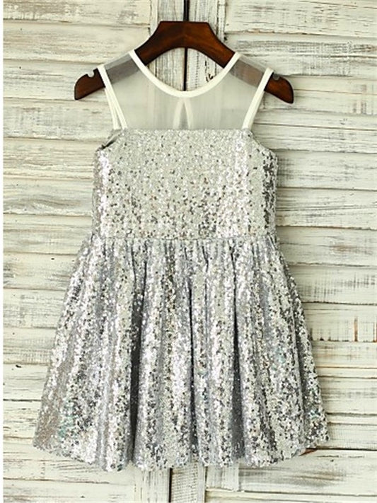 Scoop Sequins A-line/Princess Tea-Length Sleeveless Flower Girl Dresses