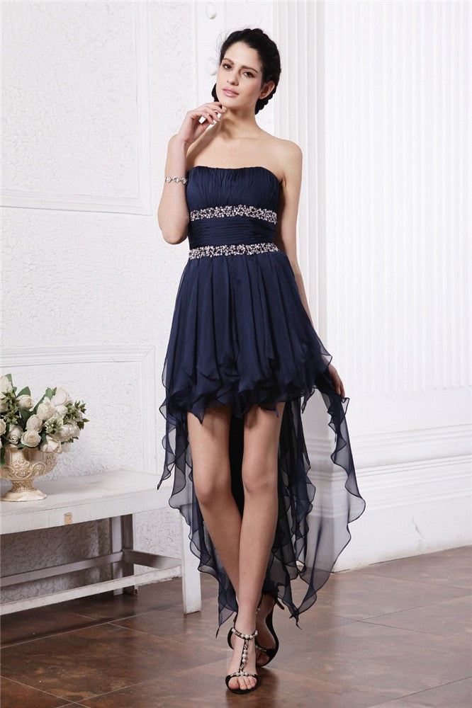 Homecoming Dresses Bryanna Sheath/Column Strapless Sleeveless Beading High Low Chiffon Cocktail Dresses