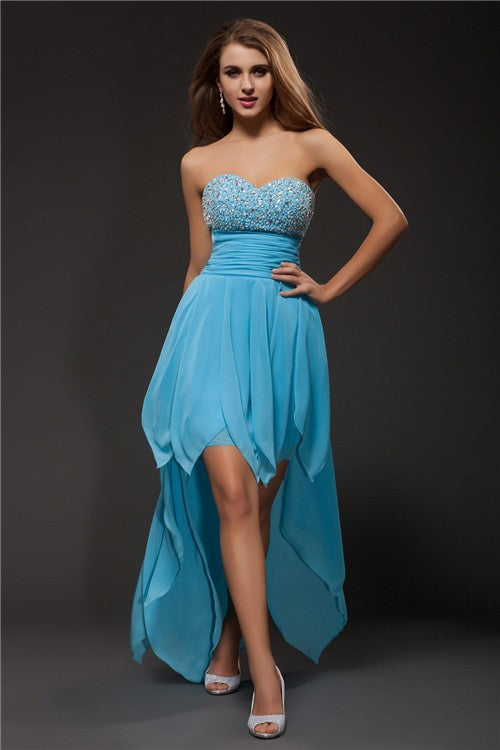 Homecoming Dresses A-Line/Princess Sweetheart Skyla Beading Sleeveless High Low Chiffon Cocktail Dresses