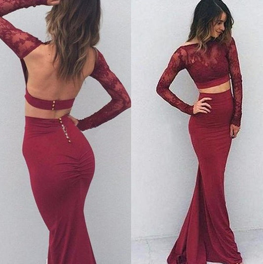 Spandex Bateau Trumpet/Mermaid Long Sleeves Floor-Length Dresses