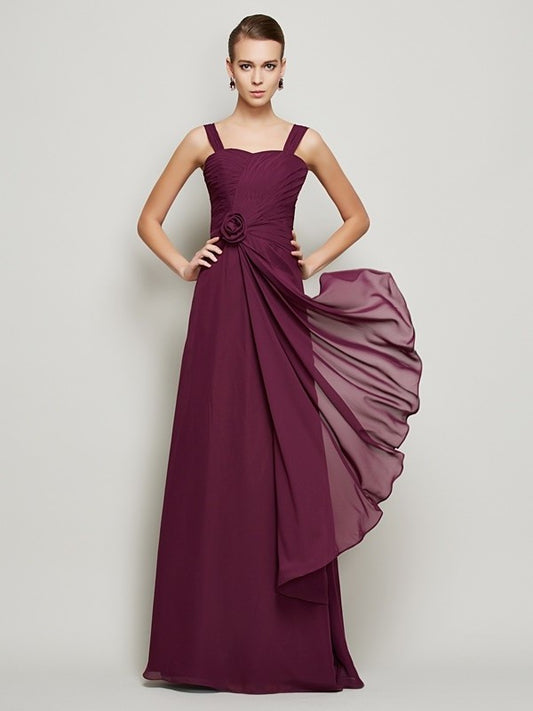 Sleeveless Straps Hand-Made A-Line/Princess Flower Long Chiffon Dresses