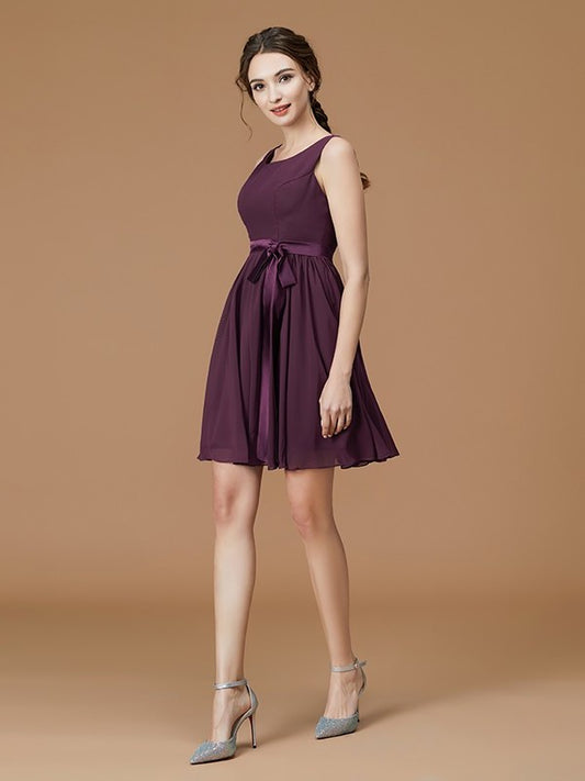 Sleeveless Bateau Sash/Ribbon/Belt Short/Mini A-Line/Princess Chiffon Bridesmaid Dresses