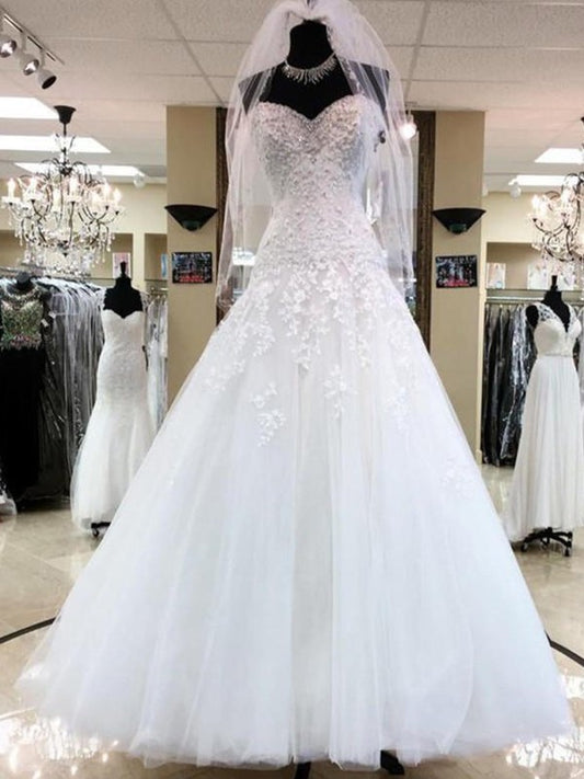 Ball Applique Sweetheart Gown Sleeveless Tulle Floor-Length Wedding Dresses