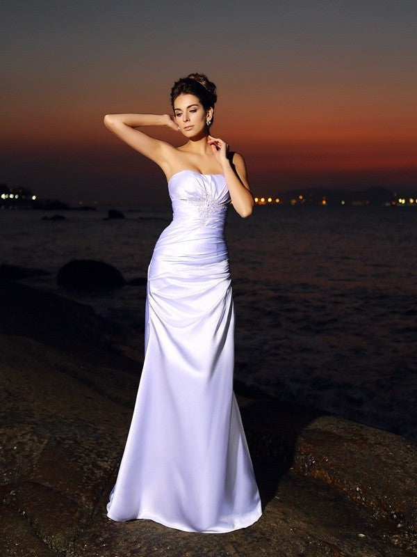 Woven Satin Long Sleeveless Sweetheart Elastic Trumpet/Mermaid Beach Wedding Dresses