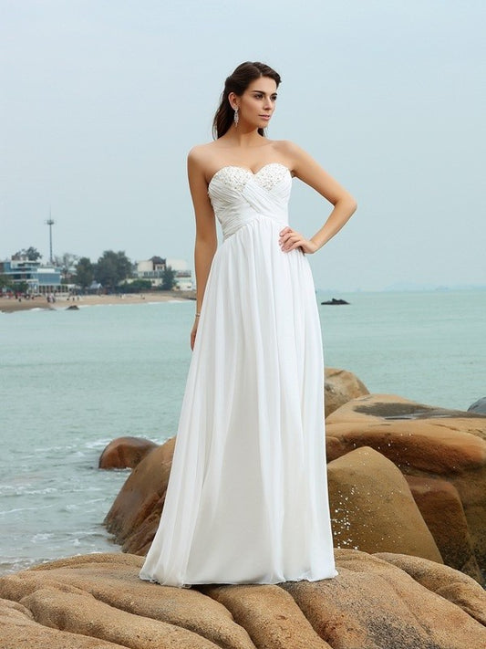 Beading Chiffon Sweetheart Long Sleeveless A-Line/Princess Beach Wedding Dresses