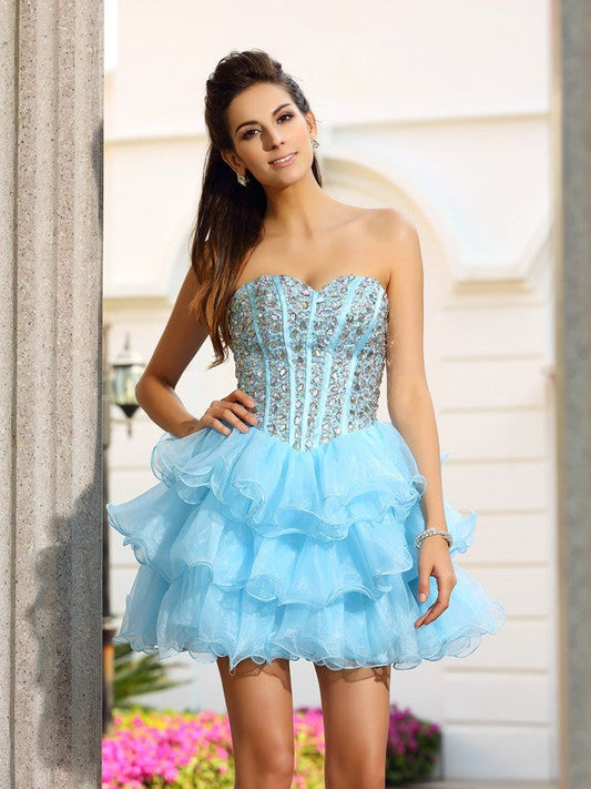 A-Line/Princess Miley Sweetheart Beading Sleeveless Short Organza Cocktail Dresses Homecoming Dresses