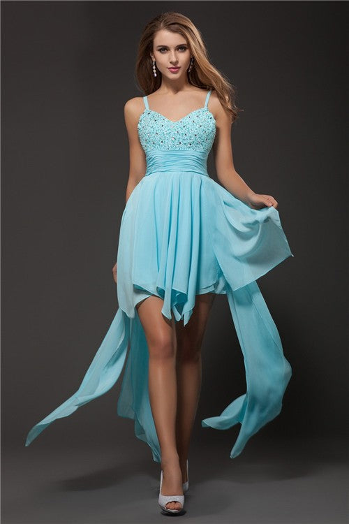 A-Line/Princess Spaghetti Straps Sleeveless Rhinestone Chiffon Homecoming Dresses Julianna Cocktail Dresses