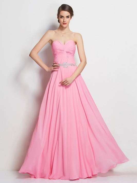 Beading Sweetheart A-Line/Princess Sleeveless Long Chiffon Dresses