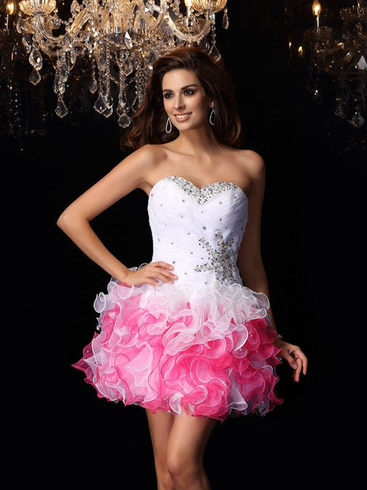 A-Line/Princess Sweetheart Ruffles Sleeveless Short Homecoming Dresses Cocktail Genevieve Organza Dresses