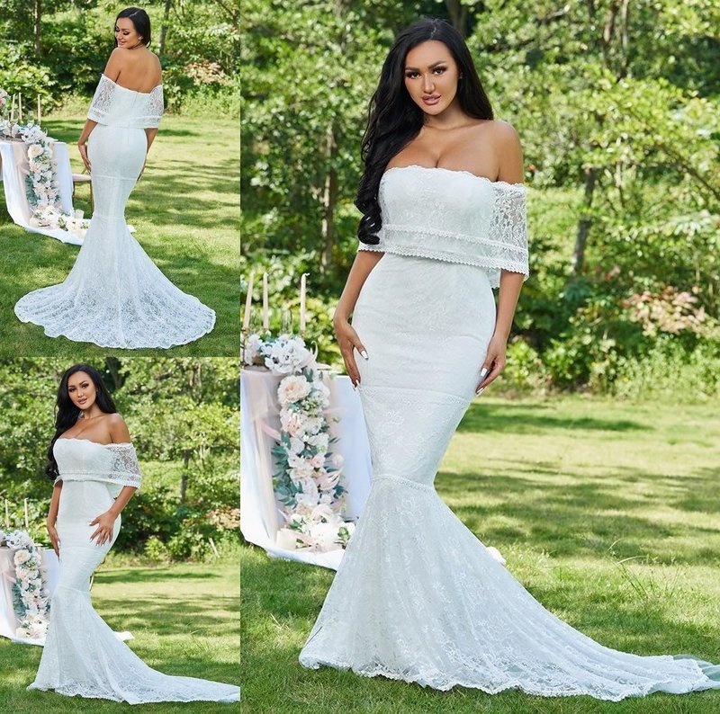 Sweep/Brush Sleeveless Trumpet/Mermaid Strapless Ruffles Lace Train Wedding Dresses