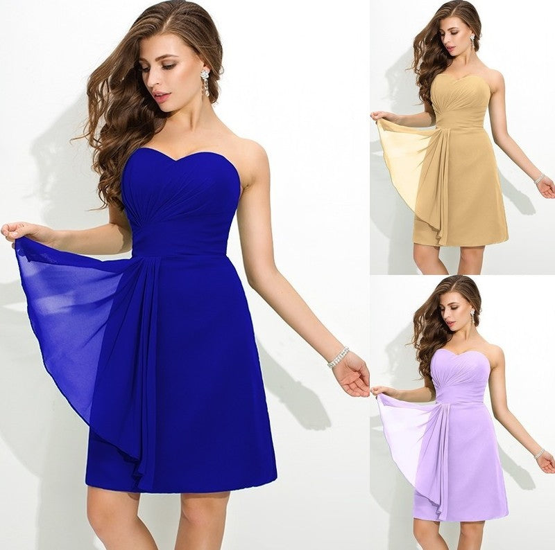 Sweetheart Sleeveless Short Pleats Sheath/Column Chiffon Bridesmaid Dresses