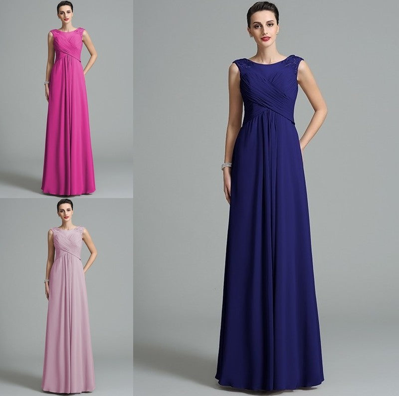 Long Sleeveless A-Line/Princess Ruched Scoop Chiffon Bridesmaid Dresses