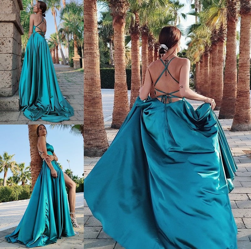 Silk Straps Train A-Line/Princess Sleeveless Sweep/Brush Ruffles like Satin Dresses