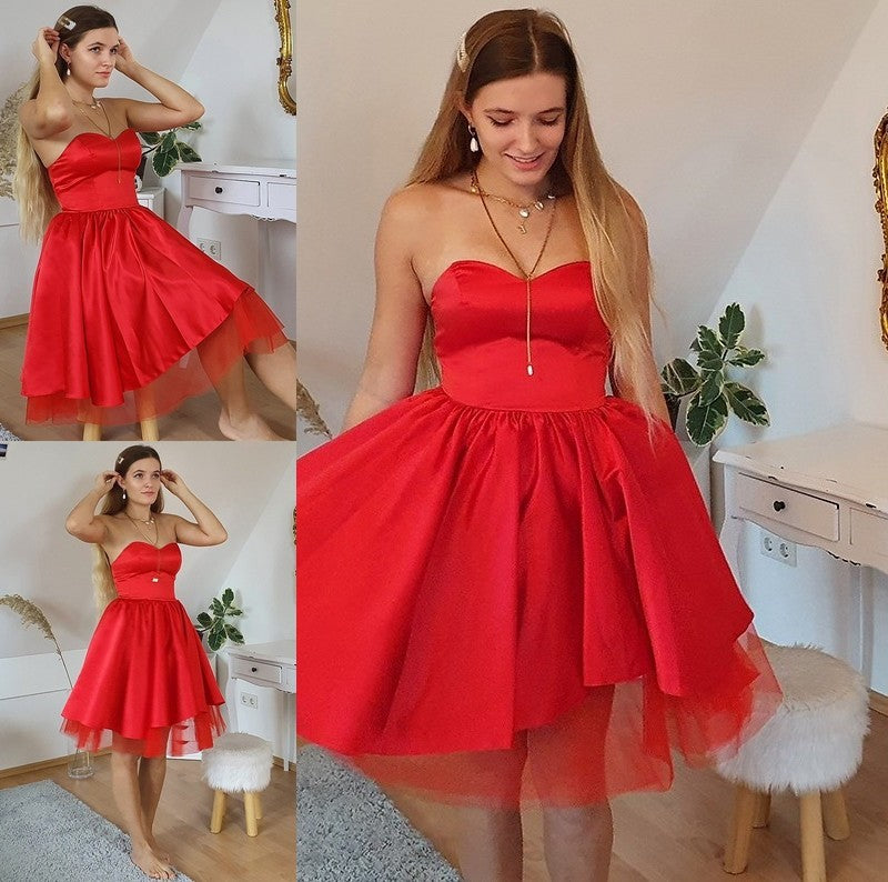 Sweetheart Ruffles Sleeveless Satin A-Line/Princess Short/Mini Homecoming Dresses