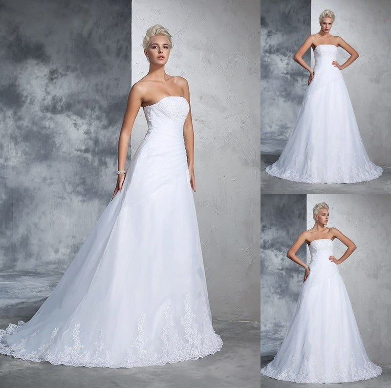 Gown Sleeveless Long Applique Ball Strapless Net Wedding Dresses