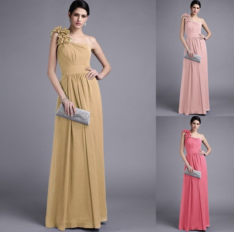 Sheath/Column Pleats Long One-Shoulder Sleeveless Chiffon Bridesmaid Dresses