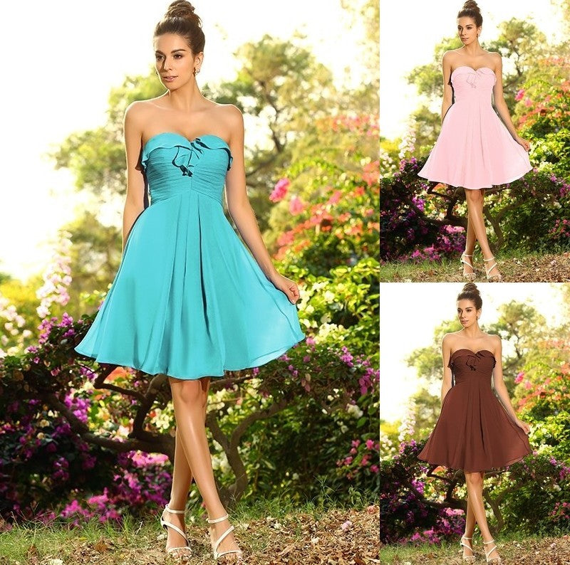 Pleats Short Sleeveless Sweetheart A-Line/Princess Chiffon Bridesmaid Dresses